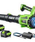 Cordless Leaf Blower With 650 CFM And 180 MPH, Brushless Powerhouse with 2x5.0Ah batteries and charger, side view