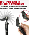 Extendable Telescoping Pry Bar With Adjustable Indexing Positions for leverage, showing pivot head with 14 locking positions.