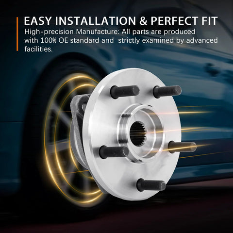 Close-up of wheel hub from Front Driver And Passenger Side CV Axle And Wheel Bearing Set For 1999 2004 Jeep Grand Cherokee 5 Lug 4WD Non ABS Fits 1999 Through 2004 Models With Left Side 24-5/16 Inch And Right Side 40-1/8 Inch Overall Length Ready To Install