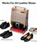 100 Watt Automatic Electric Shoe Polisher With Smart Induction Trigger And Dual Spherical Brushes Plus Integrated Polish Cup For Zero Fuss Killer Shine Ideal For Daily Maintenance Silver with various leather shoes.