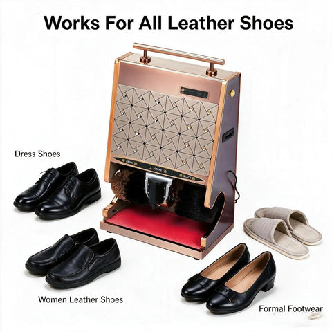 100 Watt Automatic Electric Shoe Polisher With Smart Induction Trigger And Dual Spherical Brushes Plus Integrated Polish Cup For Zero Fuss Killer Shine Ideal For Daily Maintenance Silver with various leather shoes.