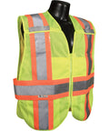 High Vis Legit Class Two Breakaway Safety Vest With Tough Mesh Fabric And No Sweat Side Closures For Serious Job Site Comfort And Bold Dual Reflective Striping Coverage, shown from the front.