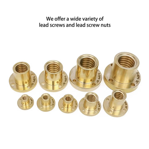 Various brass lead screw nuts shown for Bi Directional 20Mm Lead Screw Kit For 3D Printers, 400Mm Length With Brass Nuts, Acme Thread.