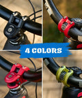 Collage of short mountain bike stems in four colors, including black, red, and green, designed for BMX and freeride tricks.