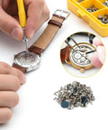 Using 100 Piece Watch Screw Kit For Repair And Battery Replacement With Stainless Steel Clamp Screws on wristwatch