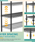 Beefy Heavy Duty Wire Shelving Unit With Four Adjustable Shelves Metal Storage Rack 350 Lb Per Shelf And 1400 Lb Total Capacity Easy No Tools Setup 18 Inch Deep 46 Inch Wide 59 Inch High, black, adjustable shelf spacing
