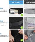 Comparison of Three Pack Foldable Clothes Storage Bags With Large Clear Window And Sturdy Handles 35L Black For Closet Dorm Pillows Bedding Clothes And Blankets Great For Small Spaces showing differences in window clarity, handle robustness, and fabric quality against competitors.