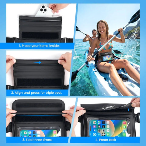 Two Pack Waterproof Fanny Pack With IPX8 Dry Belt Bag Touch Screen Phone Pouch Wallet for Beach Swim Kayak Snorkel Essentials