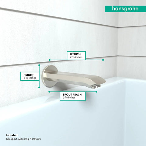 3 Inch Tub Spout In Brushed Nickel For Easy Universal Retrofit And Quick Bathroom Update mounted on white tiled wall