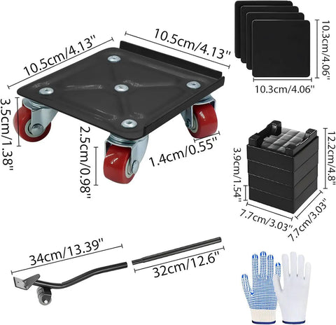 Super Awesome Heavy Duty Furniture Movers With Wheels, 5 Wheel Dolly Kit For Sliding Sofa Fridge Washer Lifter Tool Set Black with included items