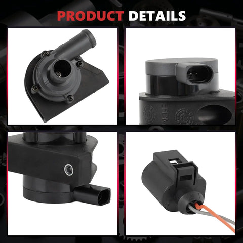High Grade Auxiliary Cooling Water Pump With Connector Plug And Play Drop In Replacement For VW Golf Jetta Passat and Audi A3 A4 TT Engines, detailed views.