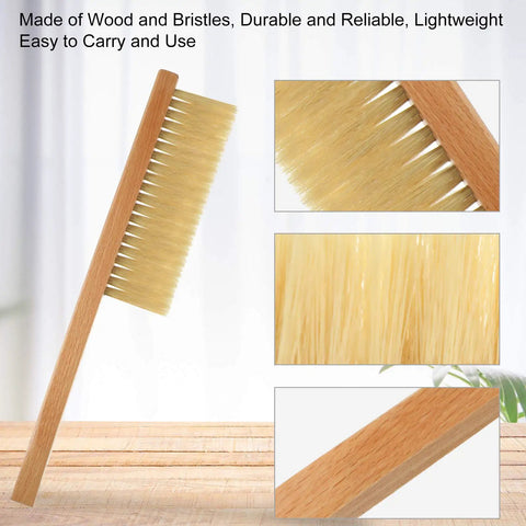 Three Piece Bee Brush With Wooden Handle For Beehives Pro Grade Lightweight 15 Inch Bristle Tool Set for hive inspections close-up
