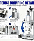 High Speed Pneumatic Vial Sealing Machine For Aluminum Glass Bottles Foot Pedal Tabletop Capper with adjustable features.