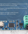 USB To CAN Module Type C Power Supply Converter For CAN 2point0A 2point0B FD Protocol Bus Analyzer V2 circuit board with components.