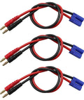 Three EC5 Male To 4.0mm Banana Plug Adapter For IC5 Connector, 12AWG 30cm Silicone Wire, RC Battery Connector Kit displayed.