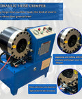 Pro Shop Workhorse Electric Hose Crimper Equipped With High Pressure Hydraulic Tube Press For Heavy Duty Pipe Jobs On Shop Floor With Tough Jaw Set For Tight Seals and Rock Solid Daily Performance, featuring forged steel head.
