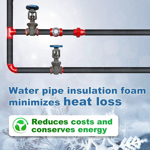 Insulating Foam Pipe Covers For Outdoor And Indoor Water Lines, Heavy Duty Foam Tube Insulation For Freeze Protection, Fits Three Quarter Inch Pipes, 12 Pack, Easy Slip On Outdoor Water Pipe Sleeve installed on pipes