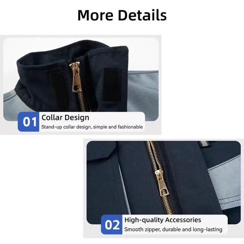 Heavy Duty Mens Work Suit Windproof Jacket And Multi Pocket Cargo Pants Set Reinforced Construction Uniform collar design and zipper details