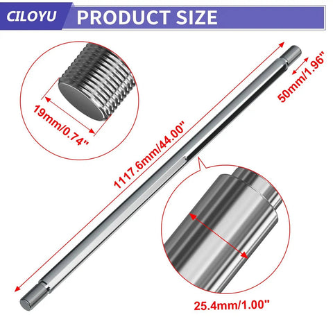 Diagram of Beefed-Up Heavy Duty Steel 44 Inch Go Kart Live Axle Kit With 1 Inch Bore and 3/4 Inch Step Down Ends showing dimensions