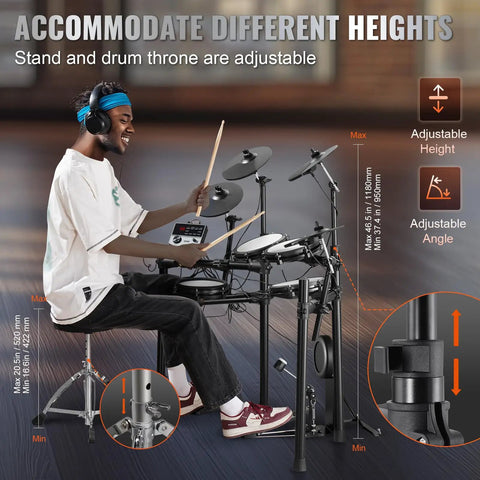 Dope Electric Drum Set With 32 Kits And 480 Sounds USB MIDI Compatible Electronic Drum Kit showing adjustable stand