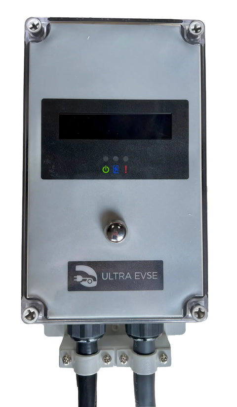 Plug In And Roll Confidently With This Rock Solid 40 Amp Electric Vehicle Charging Station featuring a digital display and dual cable outputs.
