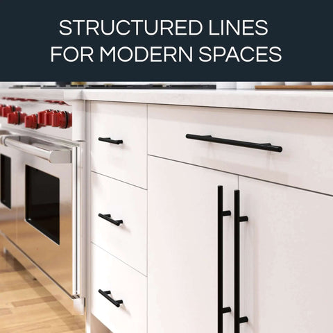 Kitchen with Black Finish Stainless Steel Cabinet Drawer Pull, Modern T Bar Handle, 6 And 5 Sixteenths Inch Center To Center