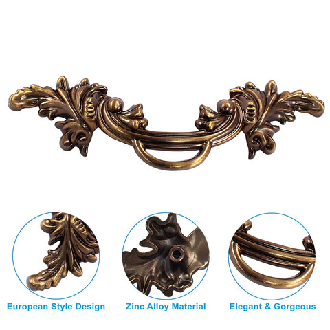 Six-Piece Vintage Cabinet Pulls Handles In Bronze Finish shown in detail, European style design with zinc alloy material.