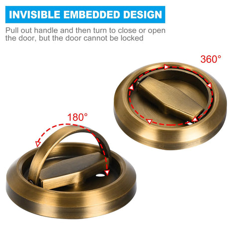 Brass Finish Round Recessed Pull Handle Knob 4.8mm Hidden Concealed Mounting For Sliding Doors And Drawers With Screws 94 By 75 Mm
