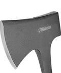 Close-up of blade on Durable Camping Hatchet Full Tang Axe For Wood Splitting Kindling And Campfire Chops Forged Carbon Steel Blade