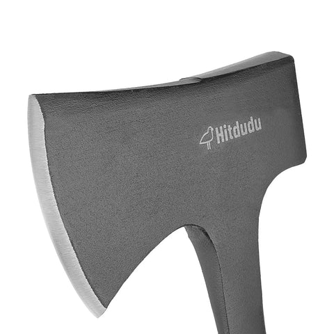 Close-up of blade on Durable Camping Hatchet Full Tang Axe For Wood Splitting Kindling And Campfire Chops Forged Carbon Steel Blade