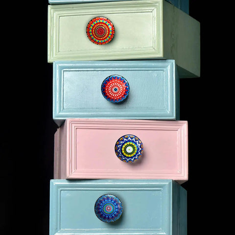 Ceramic Cabinet Knobs Set With Vintage Look Hand Painted Multicolor Mandala Designs For Doors, Wardrobes, Kitchen Cabinets, Drawers, Dresser, And Cupboards Pulls That Rad Upgrade For Your Space on colorful drawers