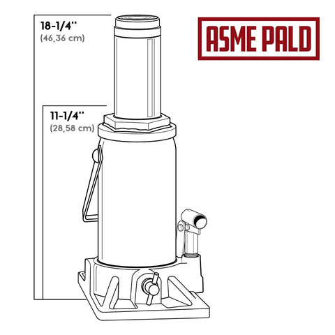 Diagram of Heavy Duty 30 Ton Bottle Jack With Stable Base And 11 1/4 To 18 1/4 Inch Lifting Range For Cars And Trucks, 60,000 Lb Hydraulic Jack.