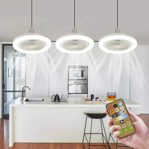 Tiny 10 Inch Ceiling Fan With Light Remote Control Three Speeds And Three Color Dimming in modern kitchen setting