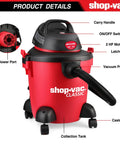 All In One 5 Gallon 4.5 HP Wet Dry Vacuum With Attachments For Home Garage Car And Workshop Portable Heavy Duty Vacuum 3 In 1 Suction Blower Function For Home Projects, showing vacuum with labeled parts such as blower port and carry handle