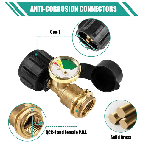 Propane Tank Gauge Level Indicator For 5 To 40 Lb Tanks 2 Pack QCC1 Type 1 Compatible Fits Grills Heaters Camp Stoves And Appliances Easy Install Real Time Fuel Readout So You Never Run Dry. Solid brass QCC-1 gauge connector with protective caps