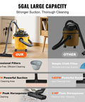 Comparison of Five Gallon Wet Dry Shop Vacuum 60 CFM 6 HP Peak Power Beast Suction with professional filters versus other model