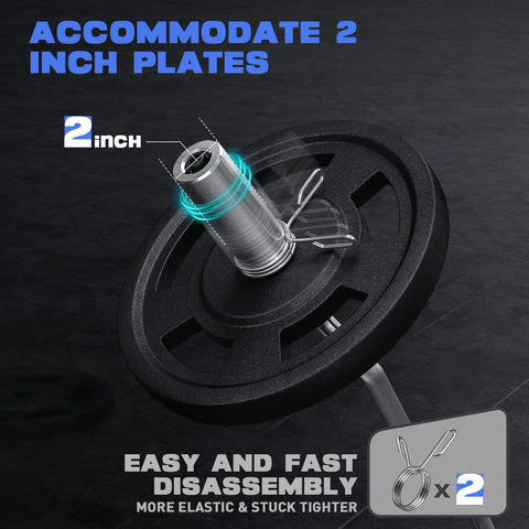 47 Inch Chrome Curl Bar for 2 Inch Weight Plates With Two Spring Collars, easy disassembly, accommodates 2 inch plates, home gym