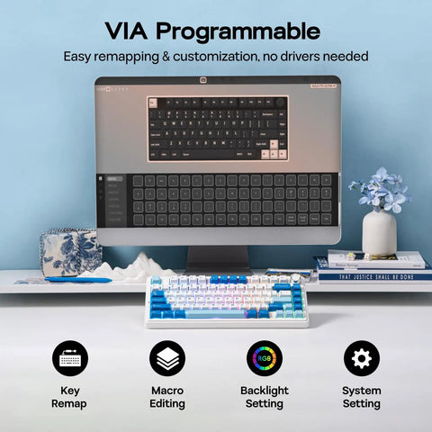 VIA programmable feature showcasing Top Shelf 75 Percent Wireless Gaming Keyboard Built Different With Massive 10000 Mah Battery.