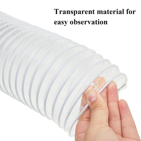 4 Inch 50 Ft Heavy PVC Dust Collection Hose With Clear Flexible PVC Fume Hose, Stainless Steel Wire Coil, held by hand