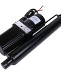 JEENDA 12V hydraulic electric linear actuator, side view, 12-inch stroke, black housing with mounting bracket