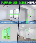 Green Laser Measuring Tool With Handy Angle Sensor 4 Way Rotating Color LCD Vibration Alert Up To 328 Feet Range Auto Screen Rotation For Easy Reading From Any Angle in room measurement display