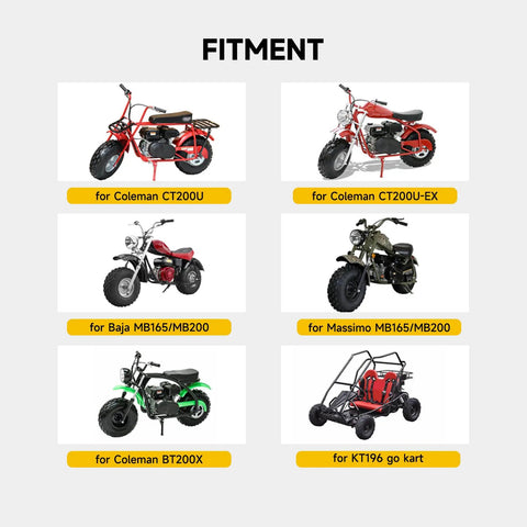 Fitment chart featuring mini bikes and go-kart for Racing 18lb Valve Springs Upgrade For Predator 212cc 196cc engines.