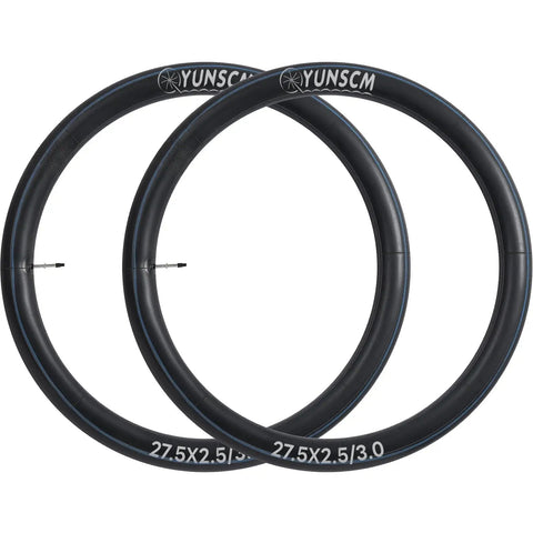 Two Pack 27.5 Inch Heavy Duty Bike Tubes 27.5x2.5 2.0/3.0 64/76-584 With 48mm Presta Valve side by side displayed vertically