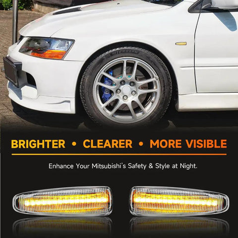 Side view of Mitsubishi Lancer VIII with Front LED Side Marker Lights, clear lens, yellow LED for models 2008-2017