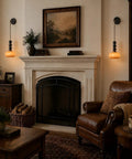 Flyrose Set of 2 Vintage Caramel Glass Wall Sconces Mid Century Modern Lamp above a cozy reading area.