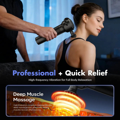 Deep Tissue Massage Gun With Heating For Sore Muscles Handheld Vibration Massager 4 Speeds 3 Heads Pro Level Recovery Tool