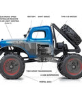Badass One Twenty Four Scale Rc Crawler With Portal Axles And Two Speed Transmission Gnarly Off Road Rock Climbing Beast side view with details.