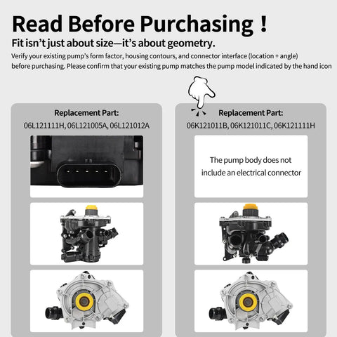 Heavy Duty Engine Cooling Water Pump For Vw Jetta Beetle Passat 1.8L 2.0L Turbocharged L4 2013 To 2016 installation guide with replacement part details.