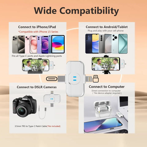 Compatibility chart for 2 Pack Wireless Mini Microphones With Charging Case AI Noise Reduction For iPhone And Android