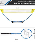Backyard Badminton Set With Easy Setup Net 4 Steel Shaft Rackets 2 Durable Shuttlecocks dimensions of 15 ft wide and 5 ft tall net